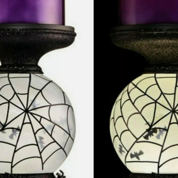 (2) Bath & Body Works Spider Web Swirling Bats Globe Pedestal Candle Holder - Picture 3 of 4